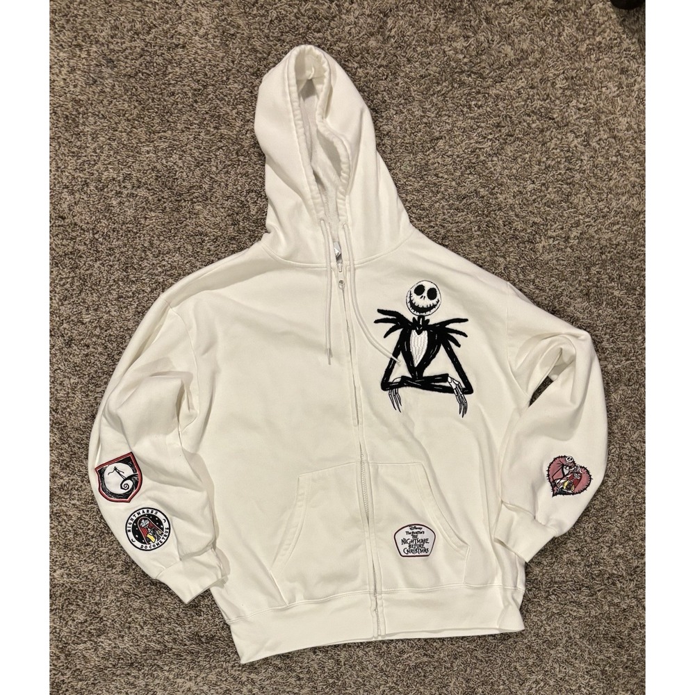 Disney Nightmare Before Christmas Jack Skellington Ivory Zip Hoodie Womens L